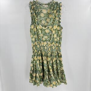 Anna Cate Morgan Mini Dress Sz M Geen Floral Ruched Ruffle